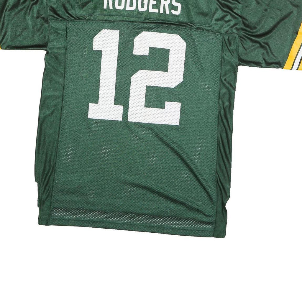 NFL Mens Green & Yellow Football Shirt L Short Sleeve V-Neck Rodgers 12 Jersey