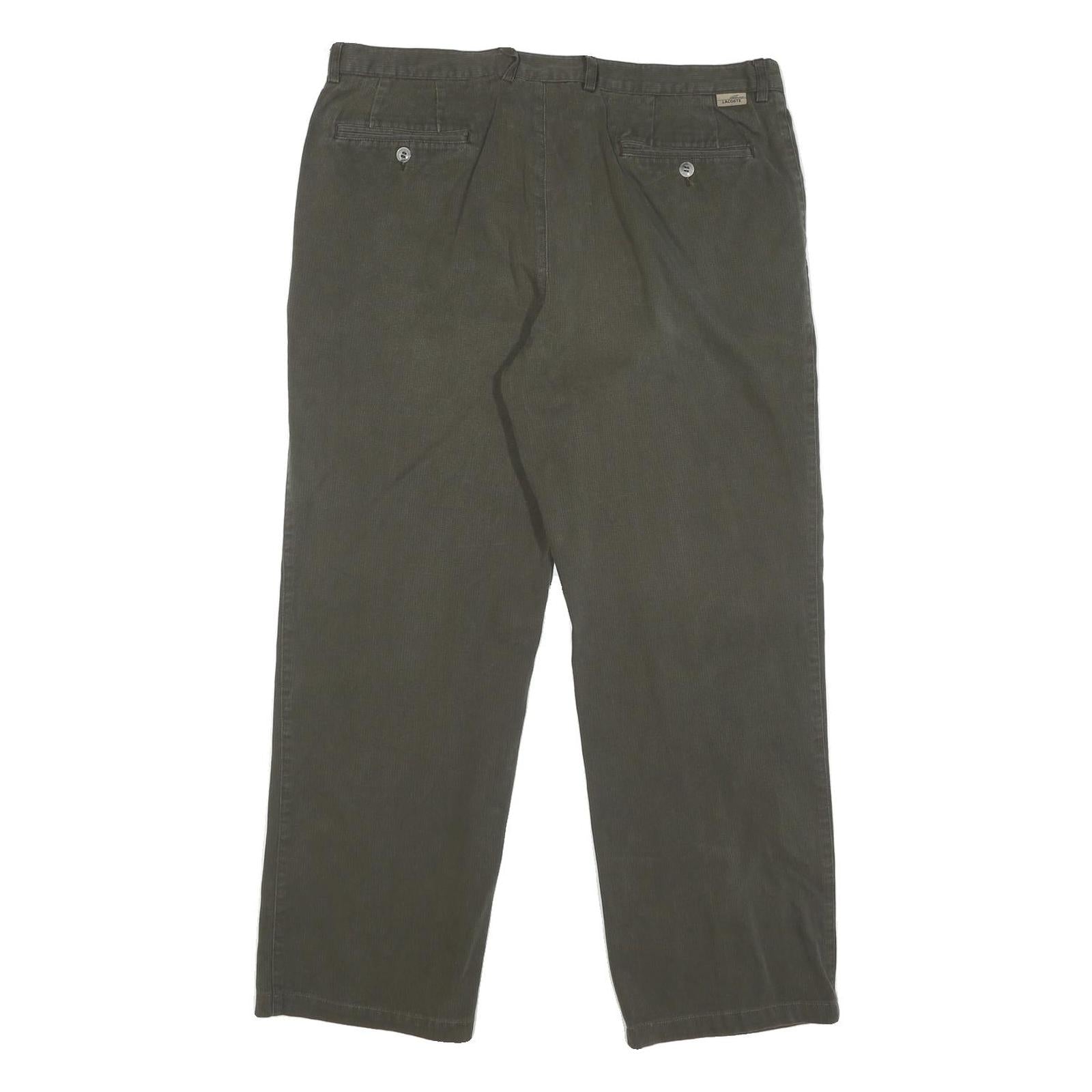 LACOSTE Mens Cotton Blend Dark Green Regular Straight Trousers W36 L28 Classic