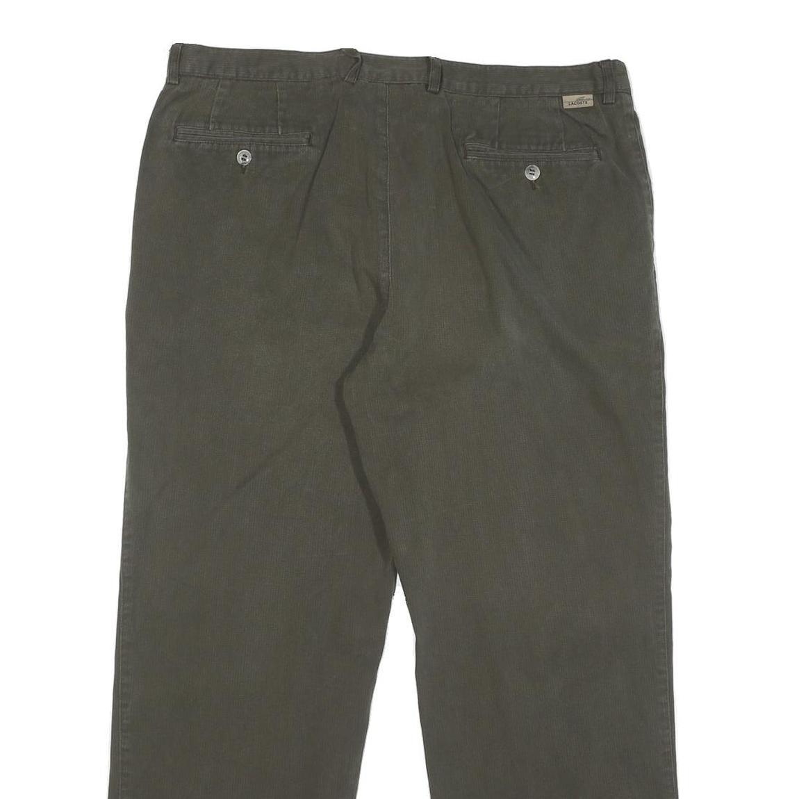 LACOSTE Mens Cotton Blend Dark Green Regular Straight Trousers W36 L28 Classic