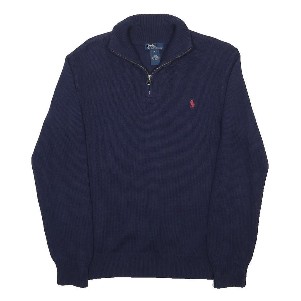 POLO RALPH LAUREN Boys Navy Jumper Plain Crew Neck Basic Knit L Cotton