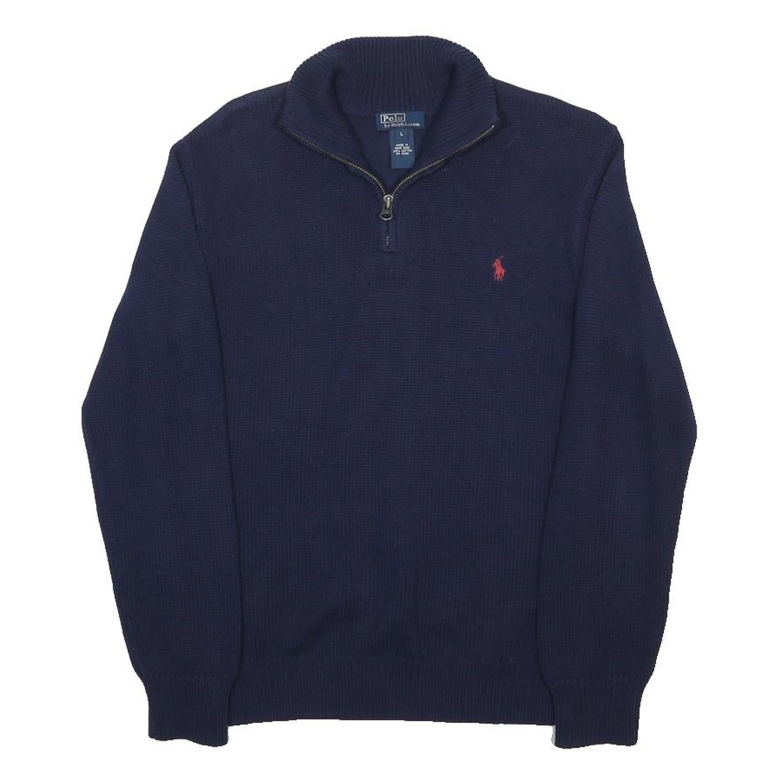POLO RALPH LAUREN Boys Navy Jumper Plain Crew Neck Basic Knit L Cotton