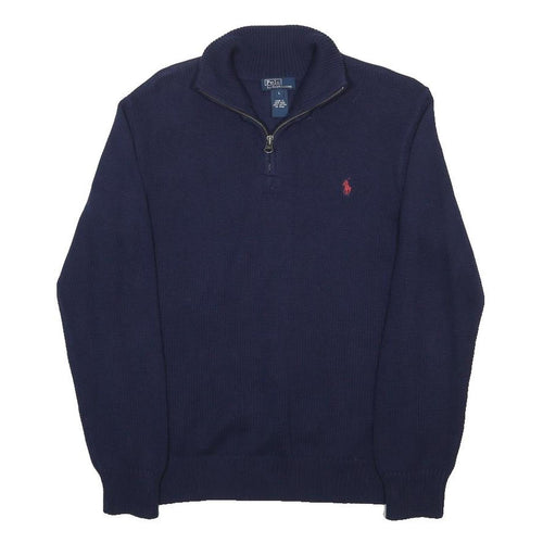 POLO RALPH LAUREN Boys Navy Jumper Plain Crew Neck Basic Knit L Cotton