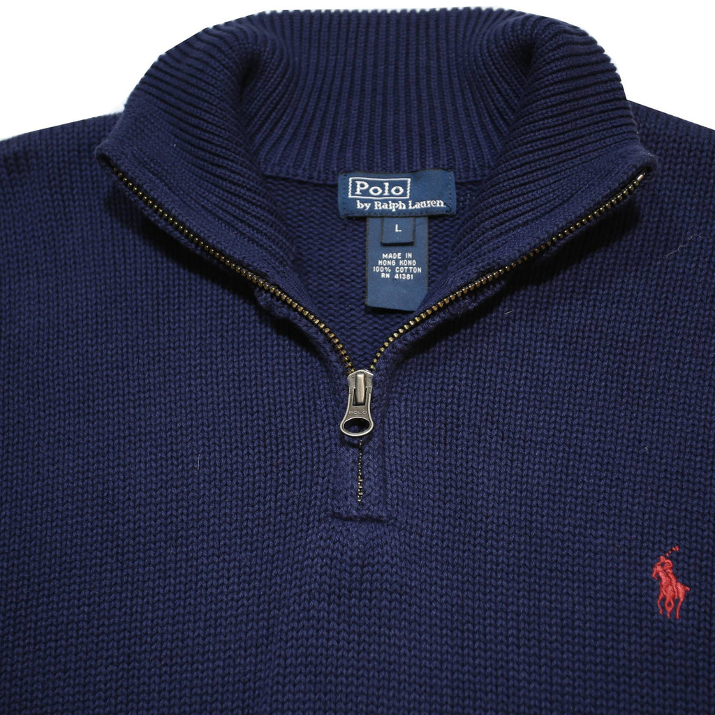 POLO RALPH LAUREN Boys Navy Jumper Plain Crew Neck Basic Knit L Cotton