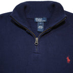 POLO RALPH LAUREN Boys Navy Jumper Plain Crew Neck Basic Knit L Cotton
