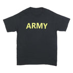 Mens Black Army Printed Cotton Blend T-Shirt L Short Sleeve Crew Neck Plain
