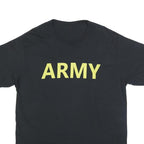 Mens Black Army Printed Cotton Blend T-Shirt L Short Sleeve Crew Neck Plain