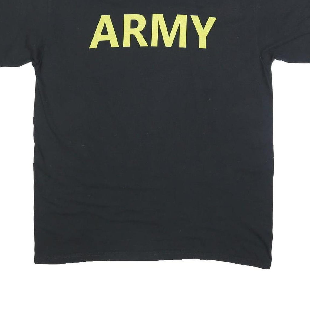 Mens Black Army Printed Cotton Blend T-Shirt L Short Sleeve Crew Neck Plain