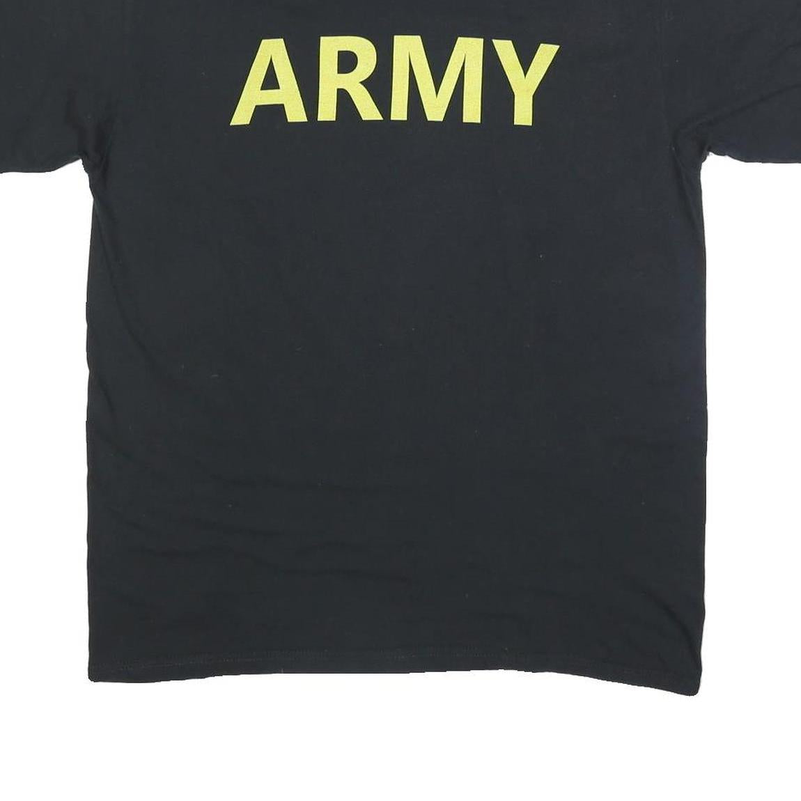 Mens Black Army Printed Cotton Blend T-Shirt L Short Sleeve Crew Neck Plain