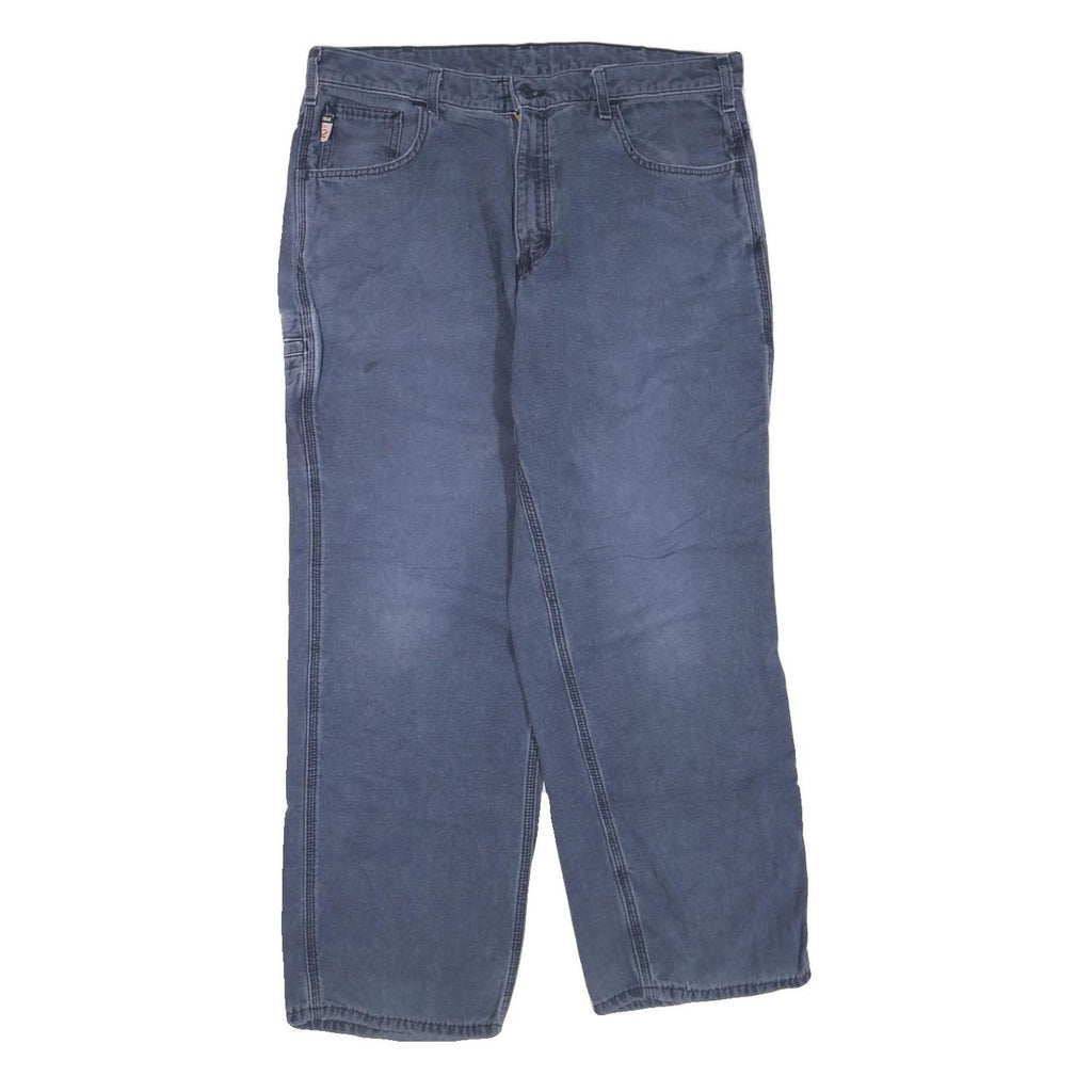 CARHARTT Mens Regular Fit Blue Cotton Blend Zip Trousers W36 L30 Workwear Casual