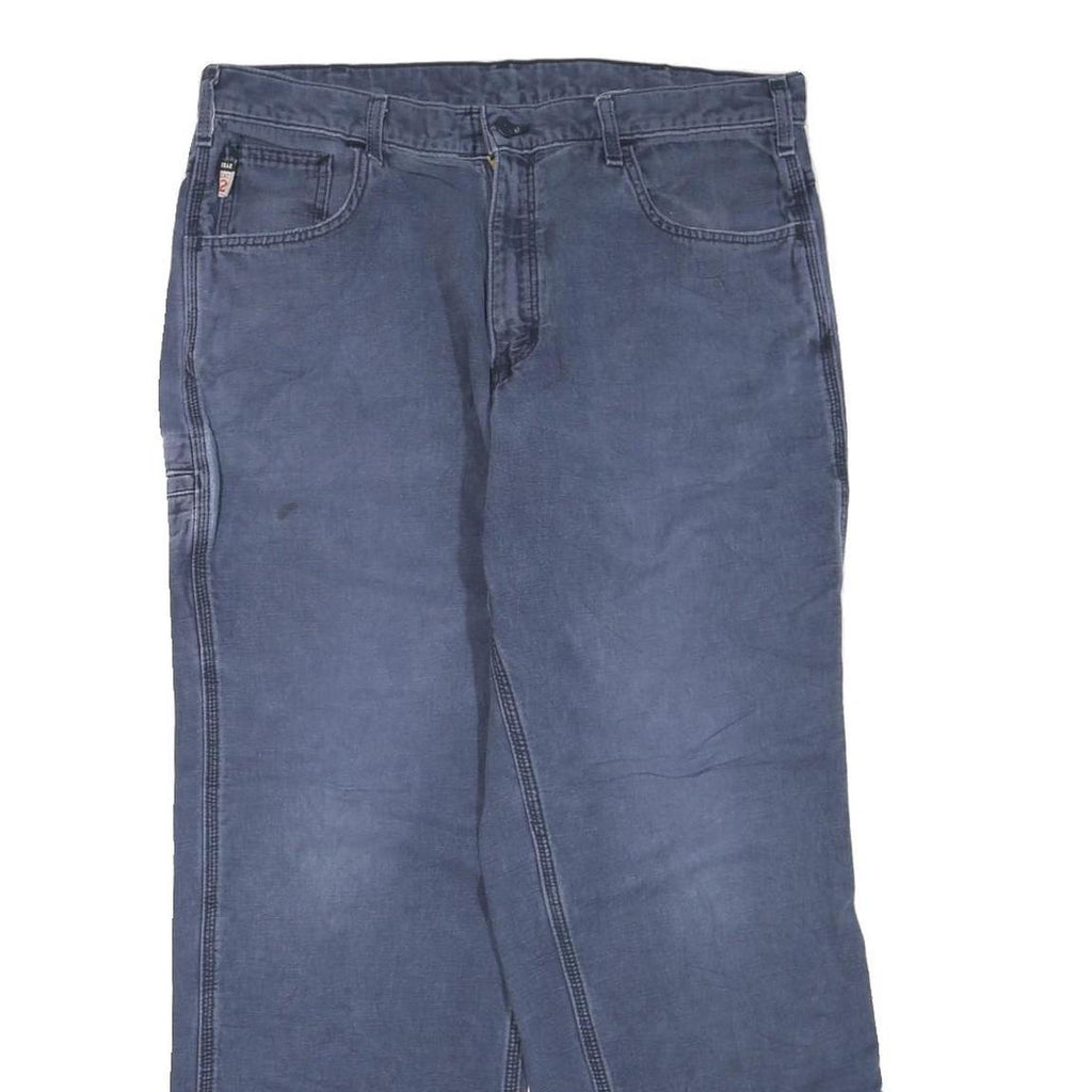 CARHARTT Mens Regular Fit Blue Cotton Blend Zip Trousers W36 L30 Workwear Casual