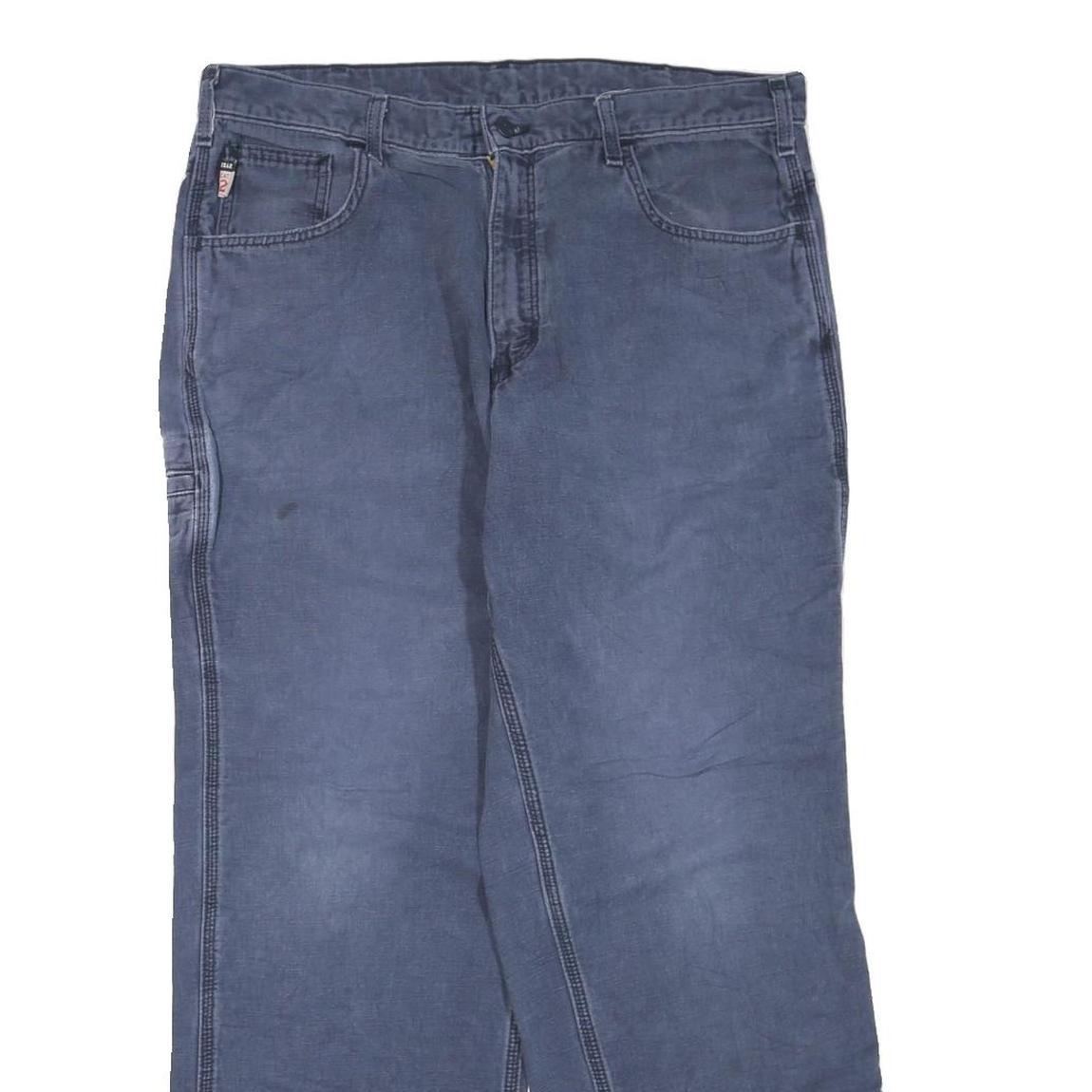 CARHARTT Mens Regular Fit Blue Cotton Blend Zip Trousers W36 L30 Workwear Casual