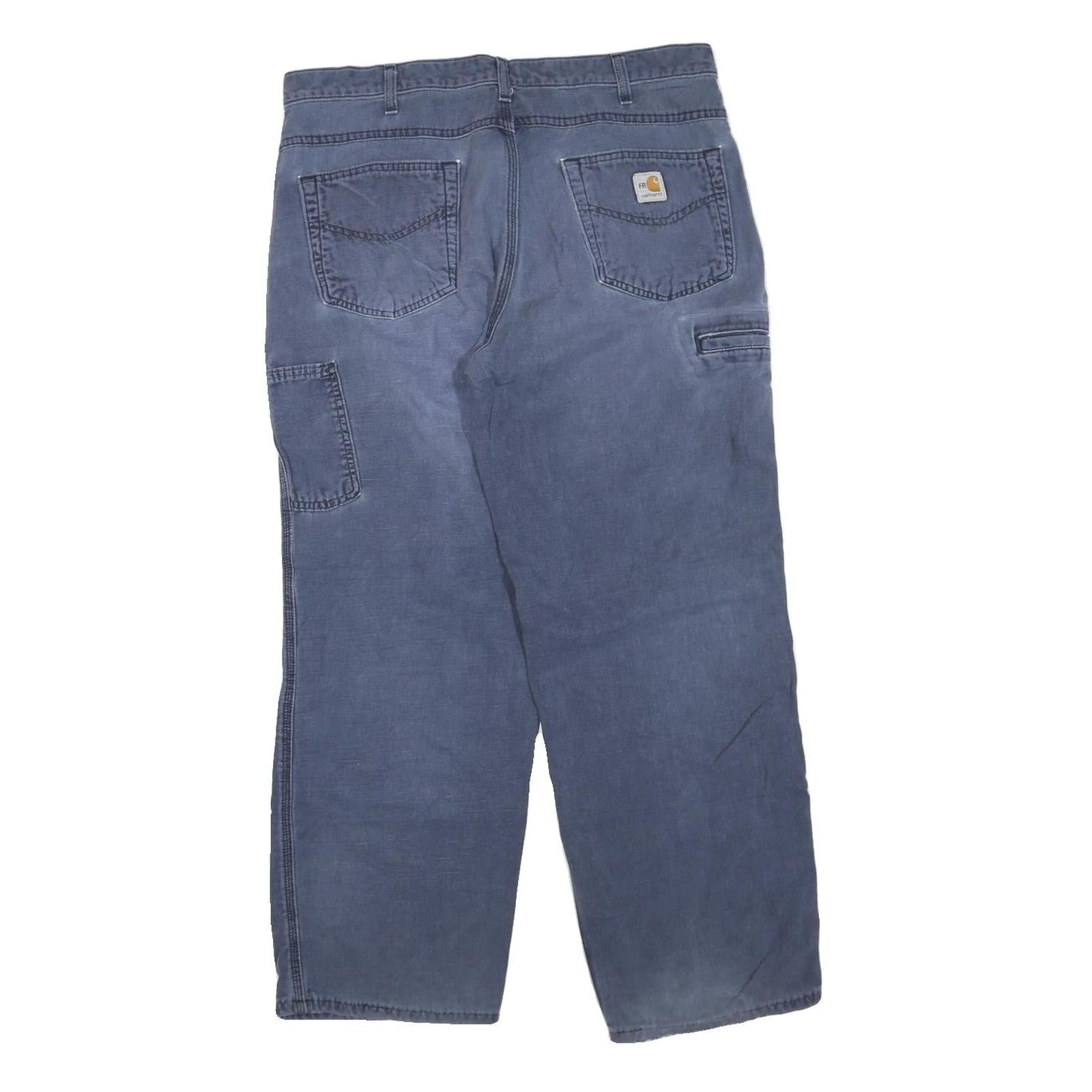 CARHARTT Mens Regular Fit Blue Cotton Blend Zip Trousers W36 L30 Workwear Casual