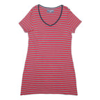 TOMMY HILFIGER Womens Red Black & White Striped Day Cotton Dress L Short Sleeve