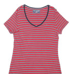 TOMMY HILFIGER Womens Red Black & White Striped Day Cotton Dress L Short Sleeve