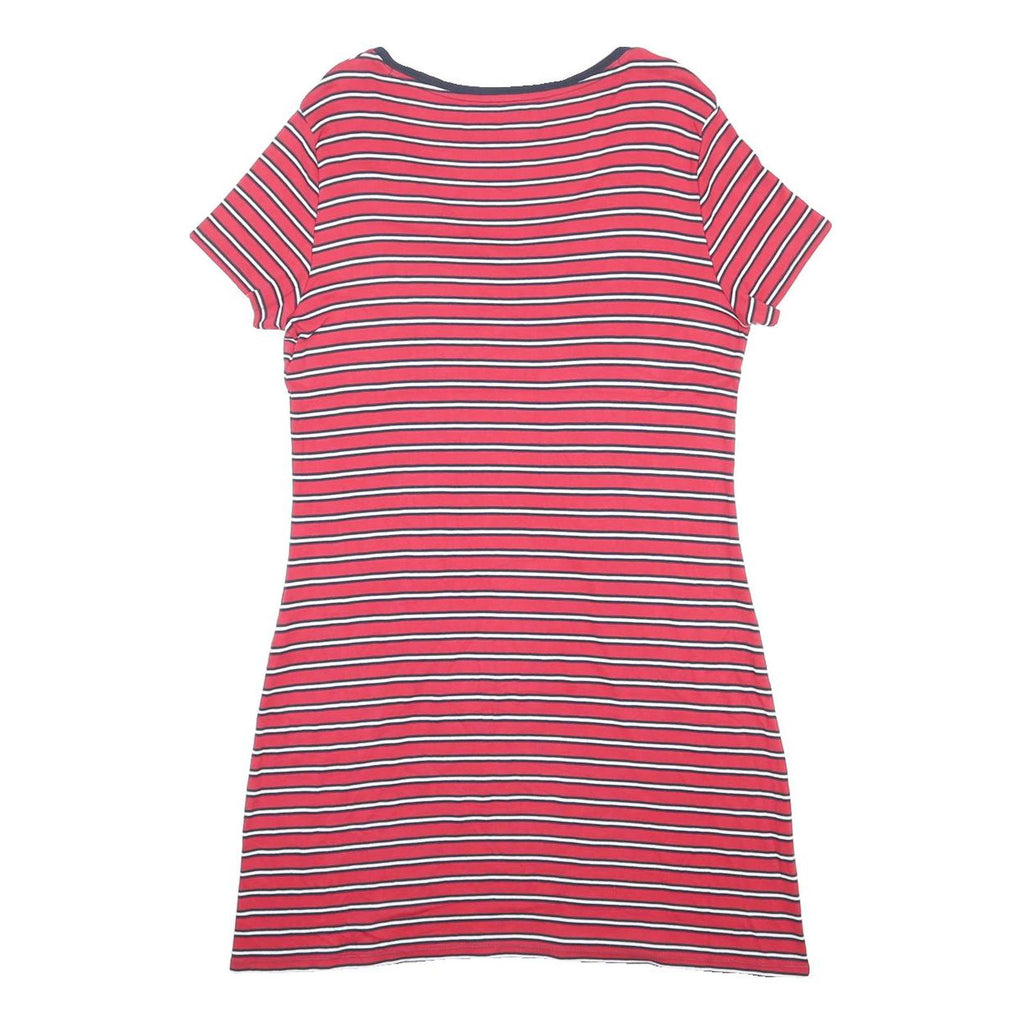 TOMMY HILFIGER Womens Red Black & White Striped Day Cotton Dress L Short Sleeve