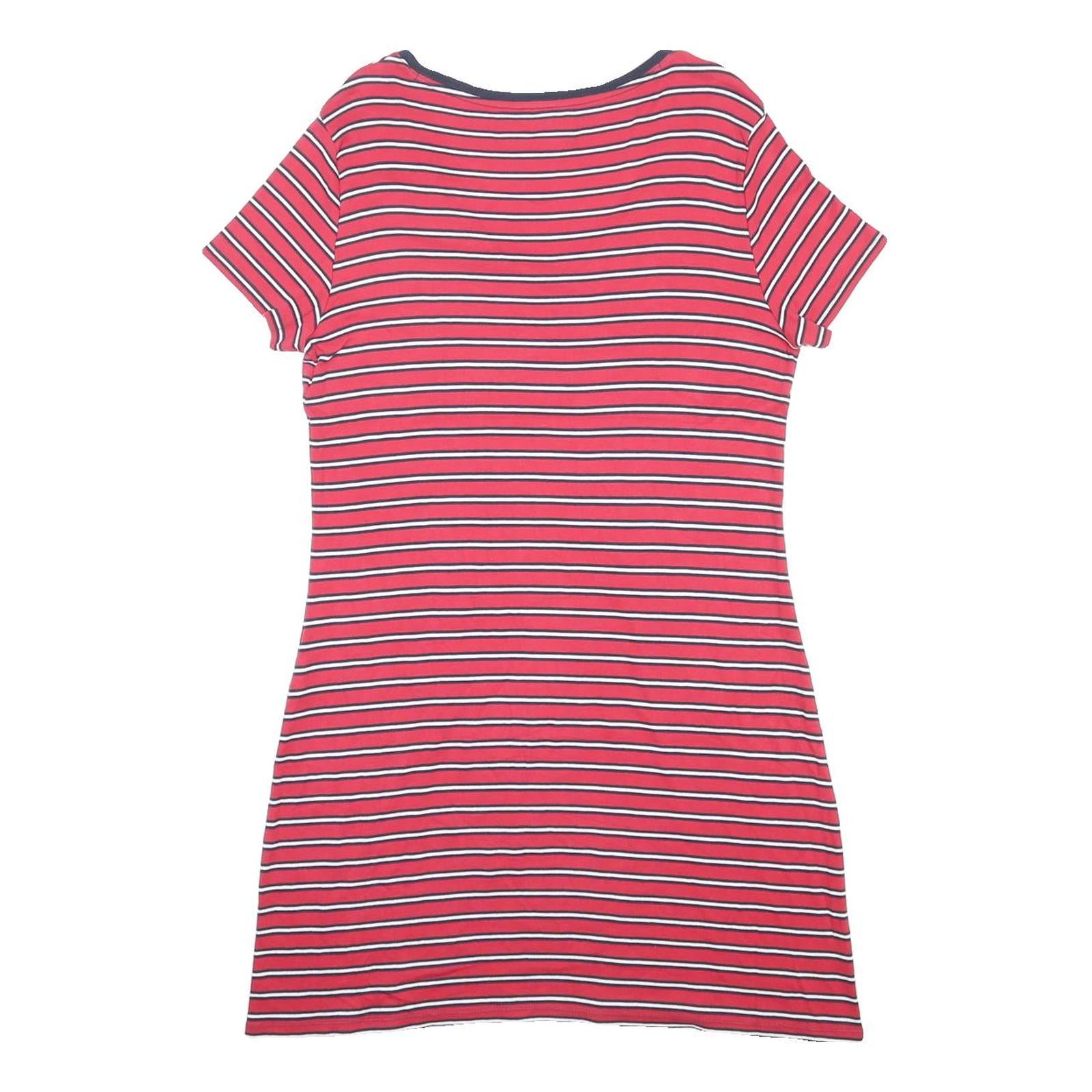 TOMMY HILFIGER Womens Red Black & White Striped Day Cotton Dress L Short Sleeve