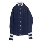 CREW CLOTHING Womens Heavy Knit Cardigan Blue High Neck Cable Knit UK 6