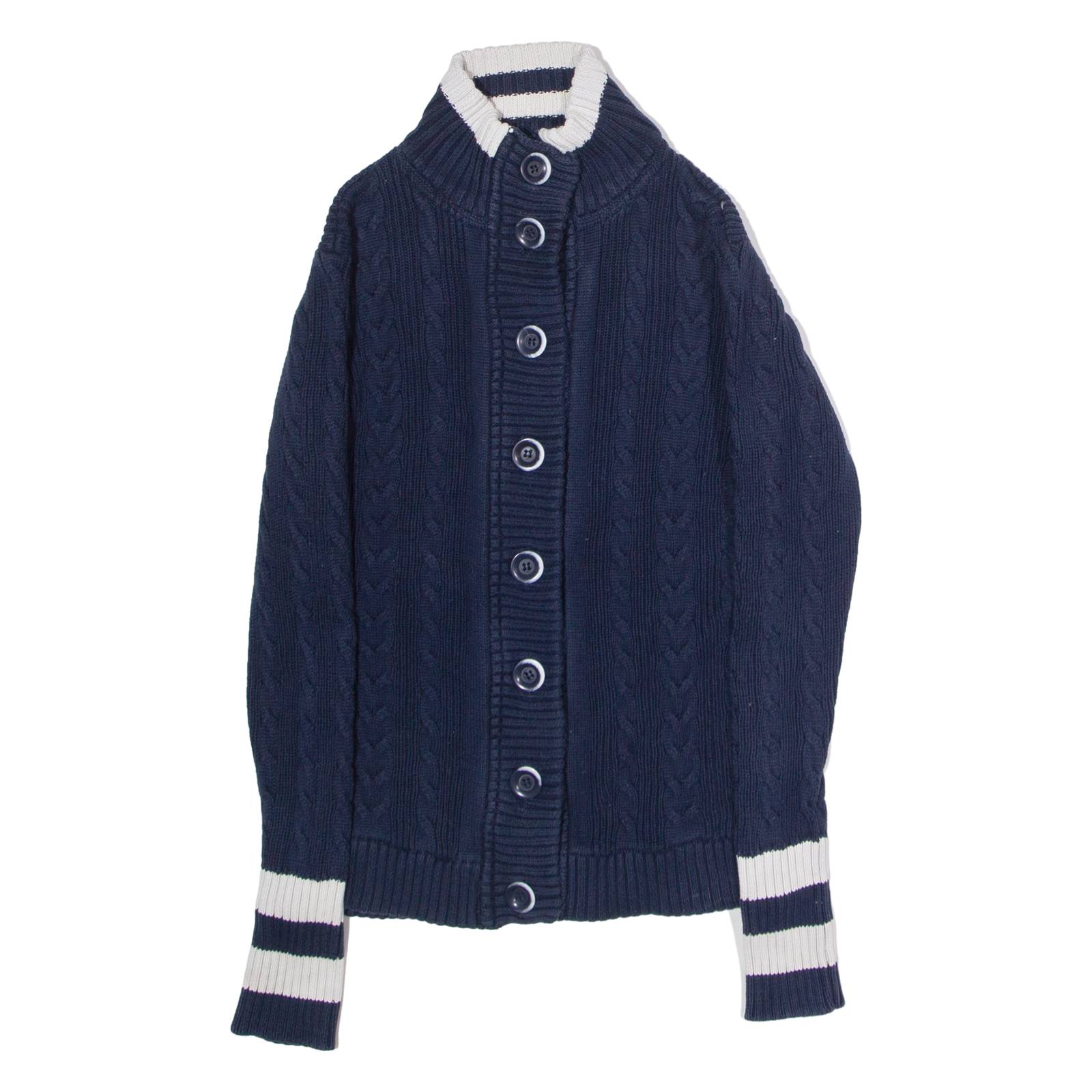 CREW CLOTHING Womens Heavy Knit Cardigan Blue High Neck Cable Knit UK 6