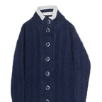 CREW CLOTHING Womens Heavy Knit Cardigan Blue High Neck Cable Knit UK 6