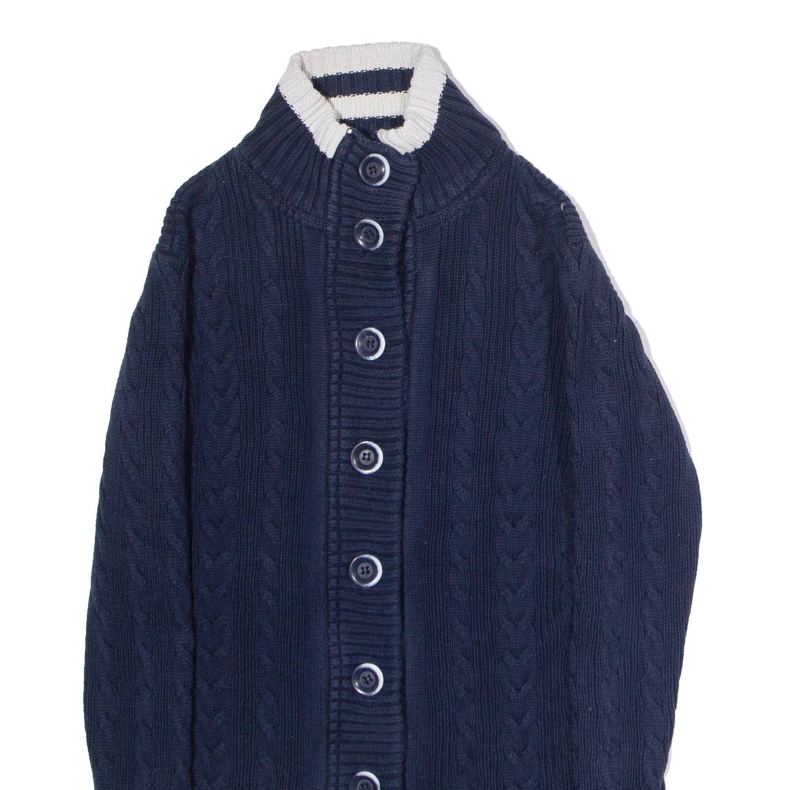 CREW CLOTHING Womens Heavy Knit Cardigan Blue High Neck Cable Knit UK 6