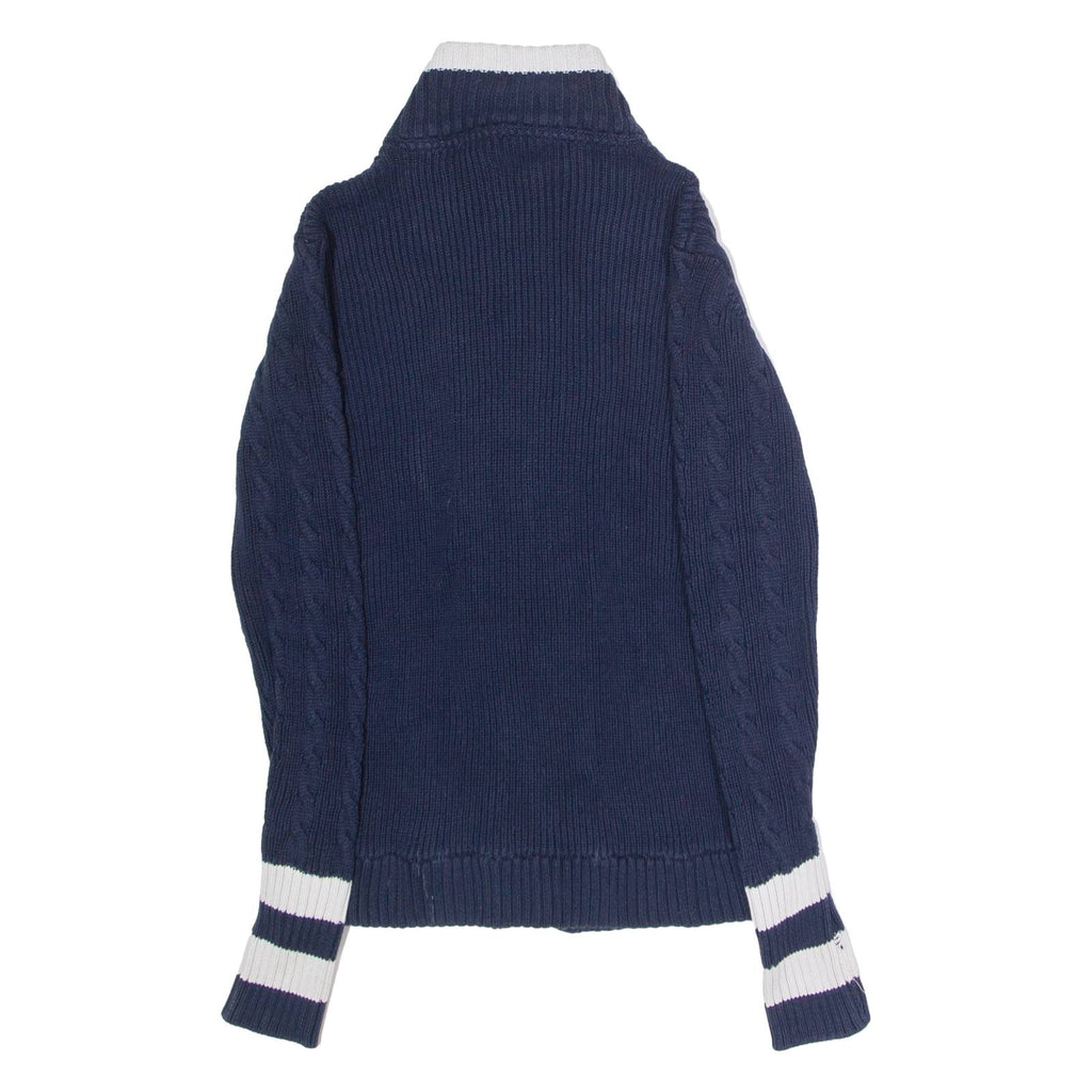 CREW CLOTHING Womens Heavy Knit Cardigan Blue High Neck Cable Knit UK 6