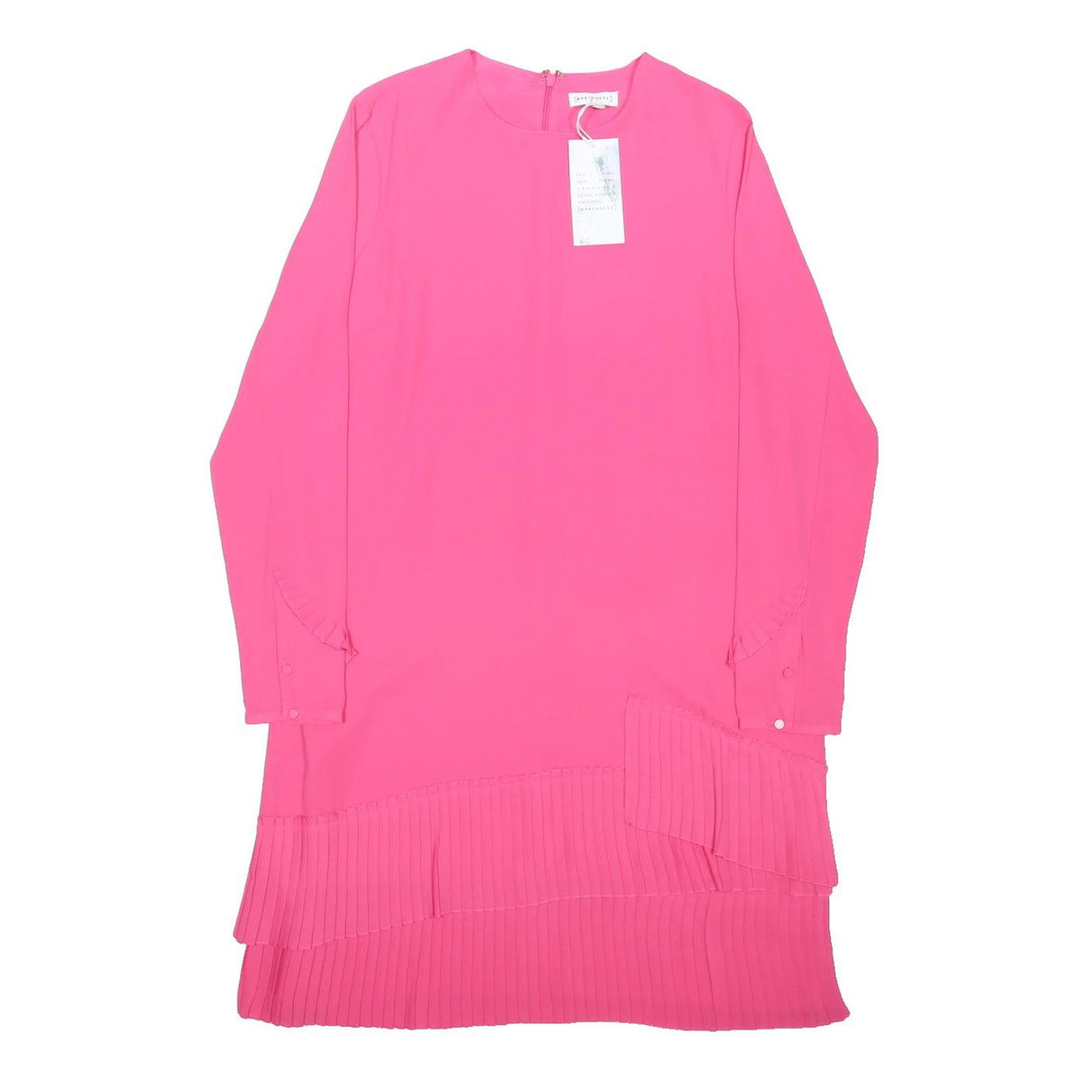 WAREHOUSE Womens Pink Day Polyester Blend Dress Long Sleeve UK 14 Pleated Hem