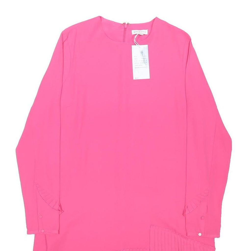 WAREHOUSE Womens Pink Day Polyester Blend Dress Long Sleeve UK 14 Pleated Hem