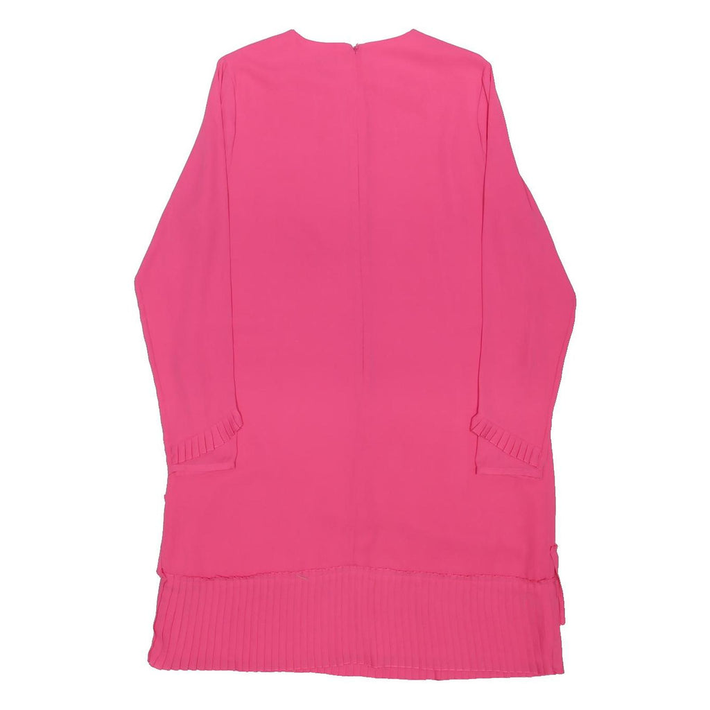 WAREHOUSE Womens Pink Day Polyester Blend Dress Long Sleeve UK 14 Pleated Hem