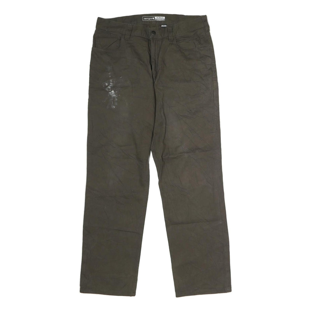 CARHARTT Mens Cotton Blend Olive Regular Zip Trousers W34 L32 Workwear Durable