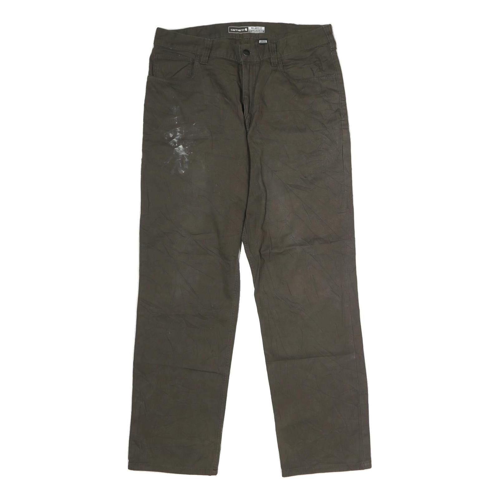 CARHARTT Mens Cotton Blend Olive Regular Zip Trousers W34 L32 Workwear Durable