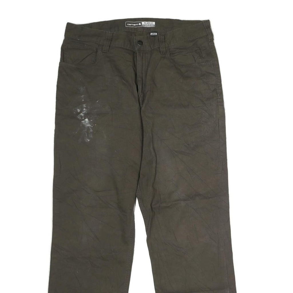 CARHARTT Mens Cotton Blend Olive Regular Zip Trousers W34 L32 Workwear Durable