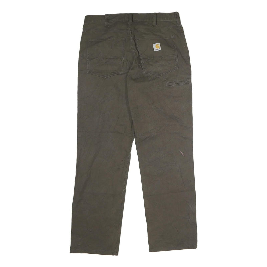 CARHARTT Mens Cotton Blend Olive Regular Zip Trousers W34 L32 Workwear Durable