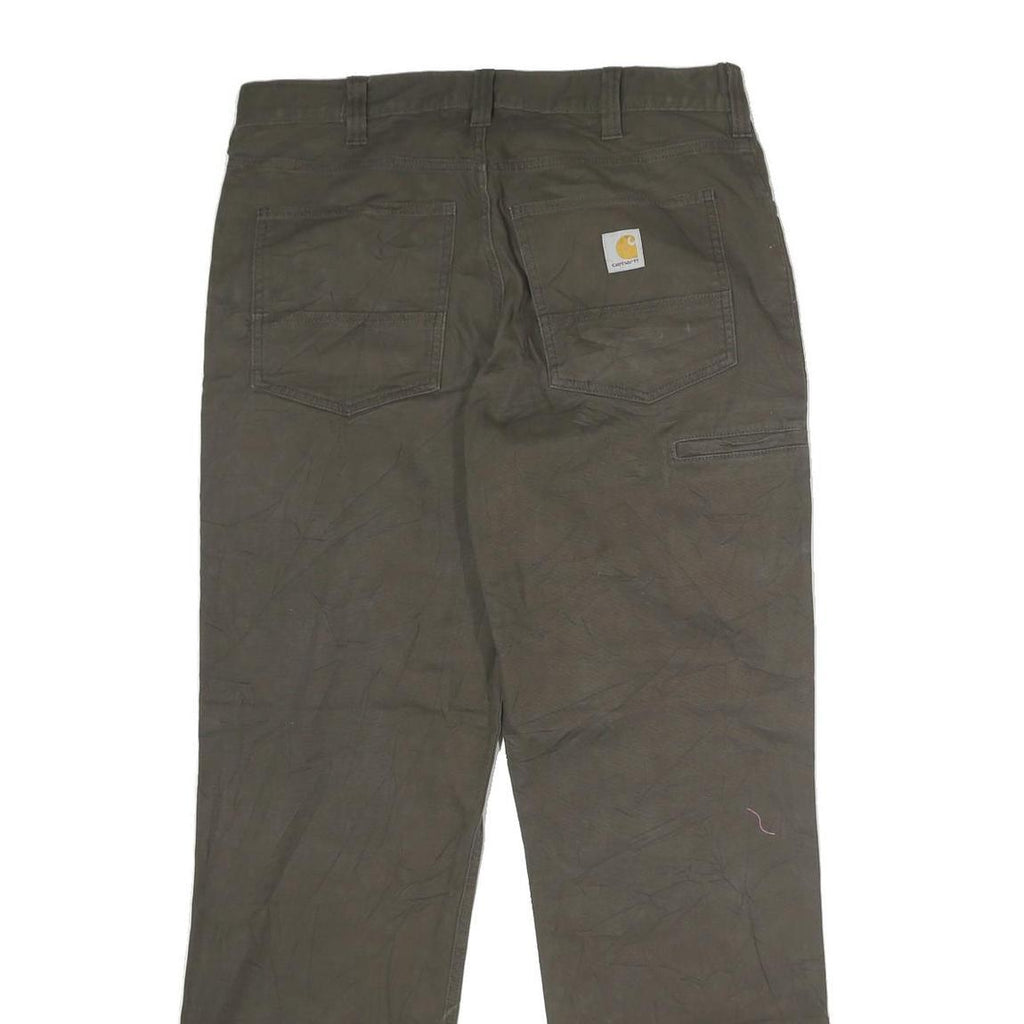 CARHARTT Mens Cotton Blend Olive Regular Zip Trousers W34 L32 Workwear Durable