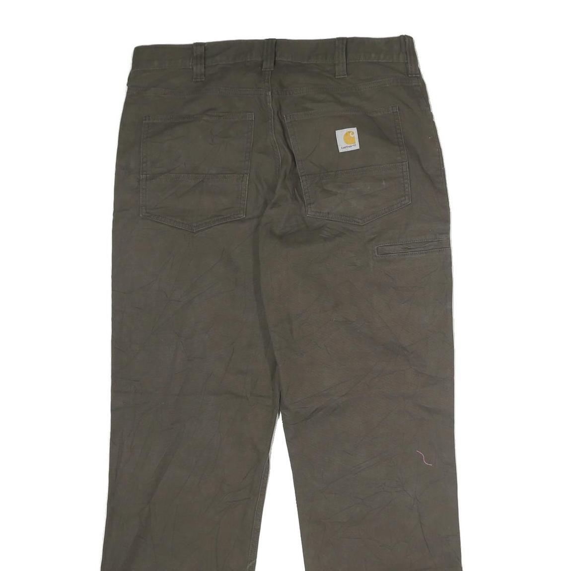 CARHARTT Mens Cotton Blend Olive Regular Zip Trousers W34 L32 Workwear Durable