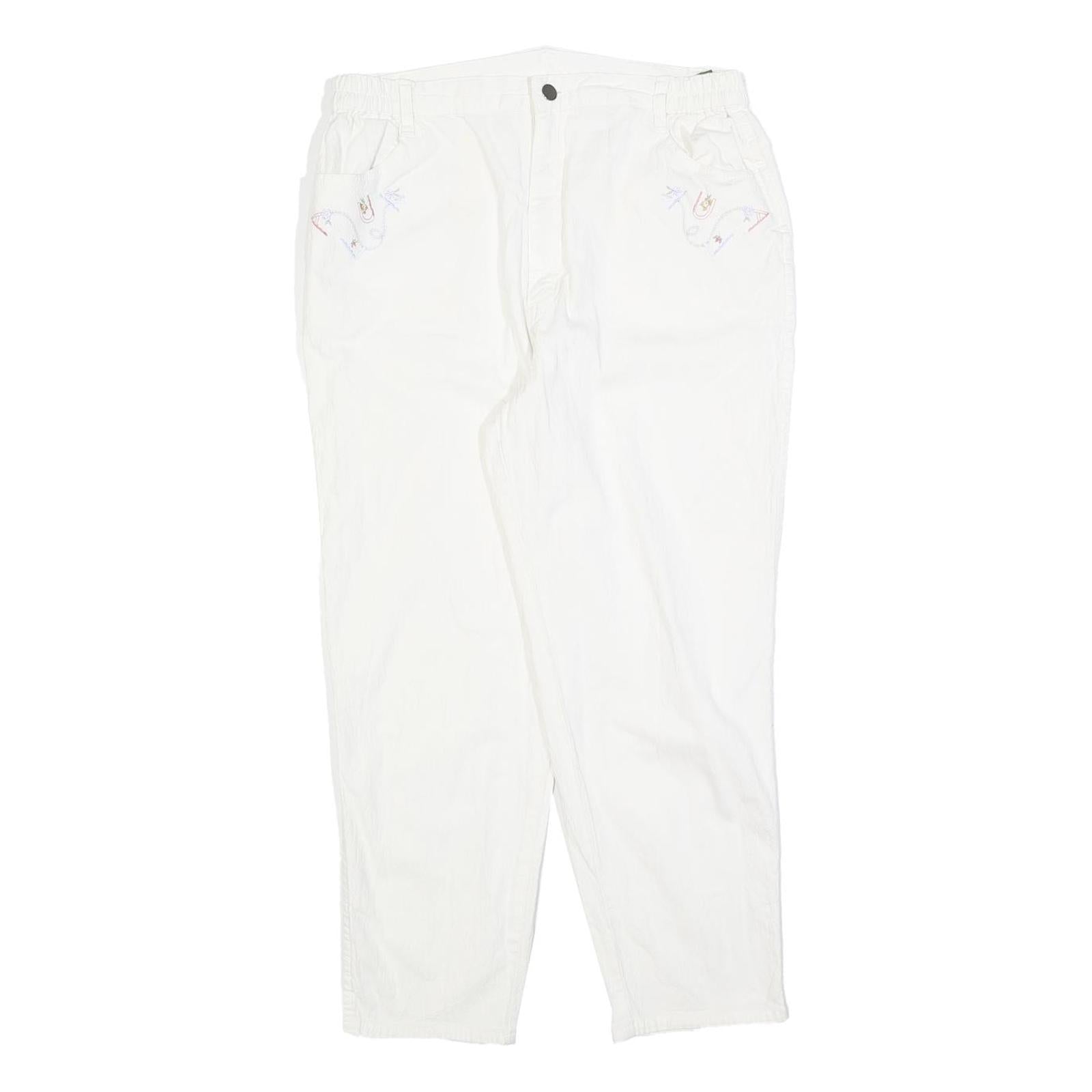 Womens Regular Fit White Cotton Blend Zip Trousers W30 L25 Casual Embroidered