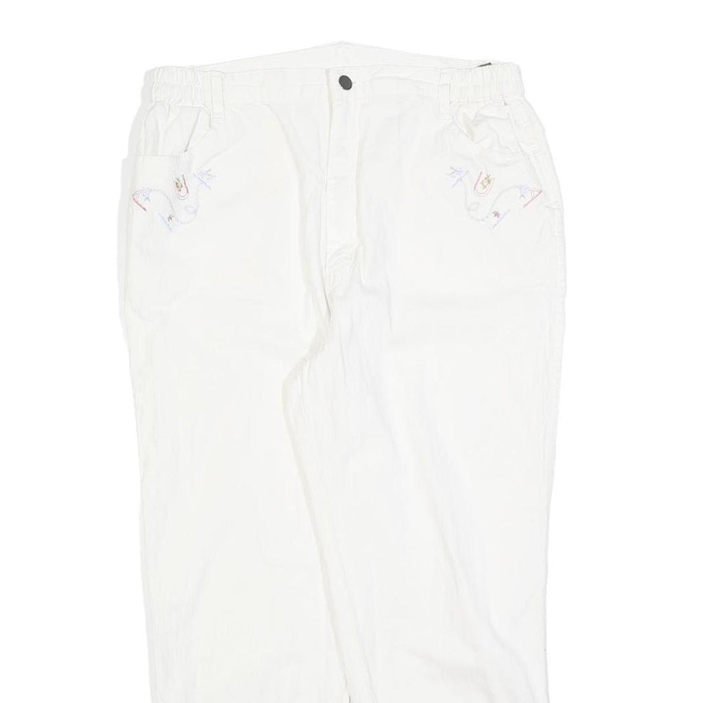 Womens Regular Fit White Cotton Blend Zip Trousers W30 L25 Casual Embroidered