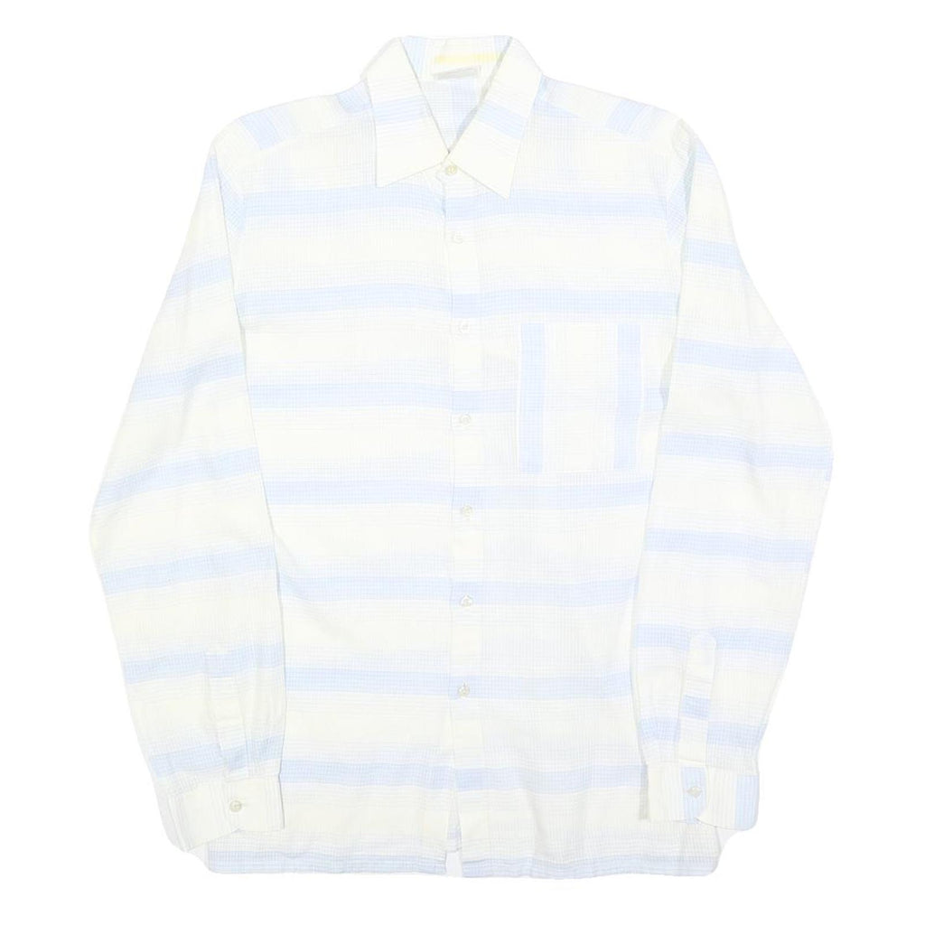 DELVINO Mens White & Light Blue Stripe Cotton Blend Shirt M Classic Fit Casual