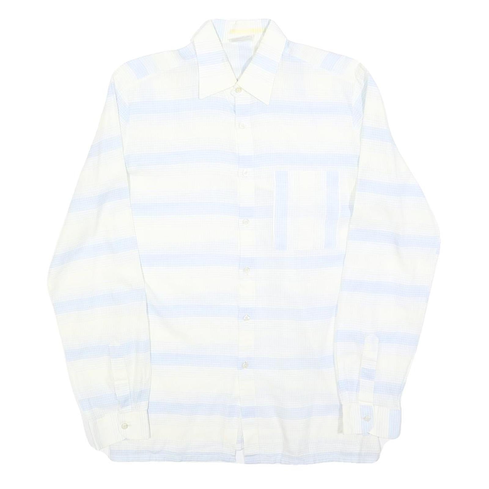 DELVINO Mens White & Light Blue Stripe Cotton Blend Shirt M Classic Fit Casual