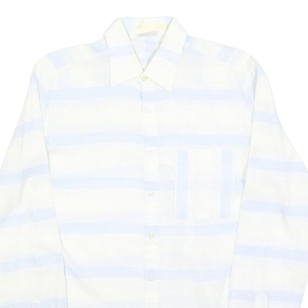 DELVINO Mens White & Light Blue Stripe Cotton Blend Shirt M Classic Fit Casual