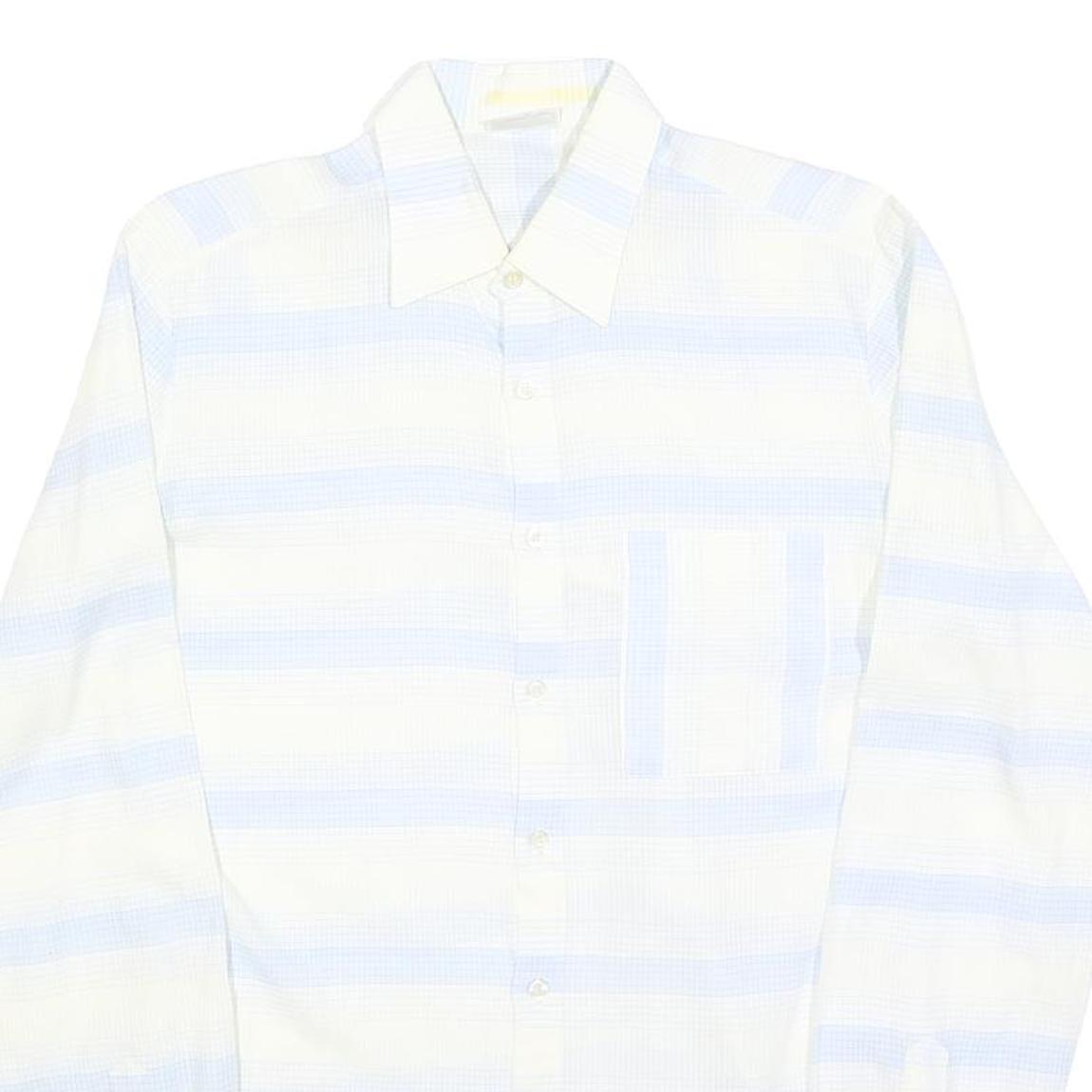 DELVINO Mens White & Light Blue Stripe Cotton Blend Shirt M Classic Fit Casual