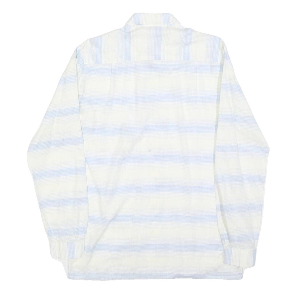 DELVINO Mens White & Light Blue Stripe Cotton Blend Shirt M Classic Fit Casual