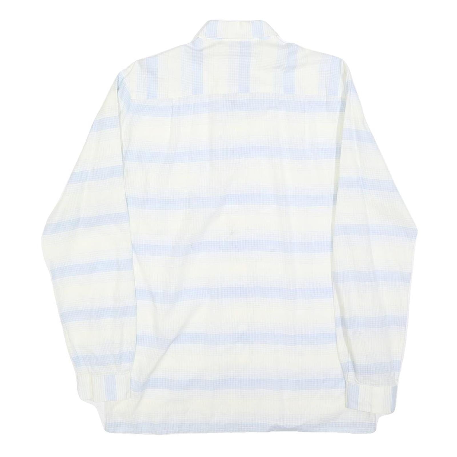 DELVINO Mens White & Light Blue Stripe Cotton Blend Shirt M Classic Fit Casual