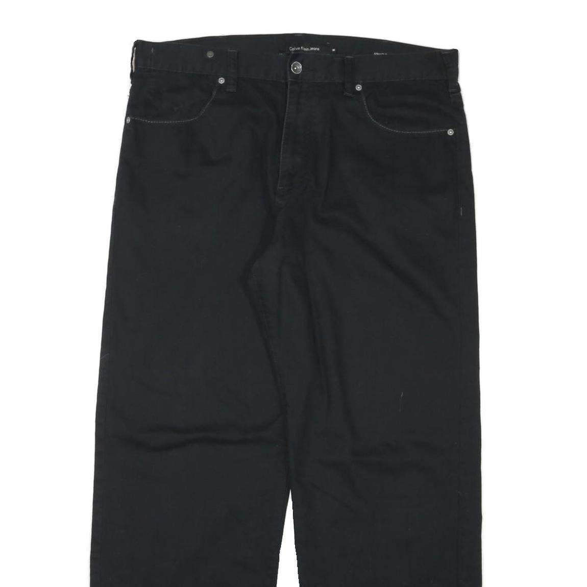 CALVIN KLEIN Mens Black Regular Fit Straight Denim Jeans W36 L30 Classic Zip