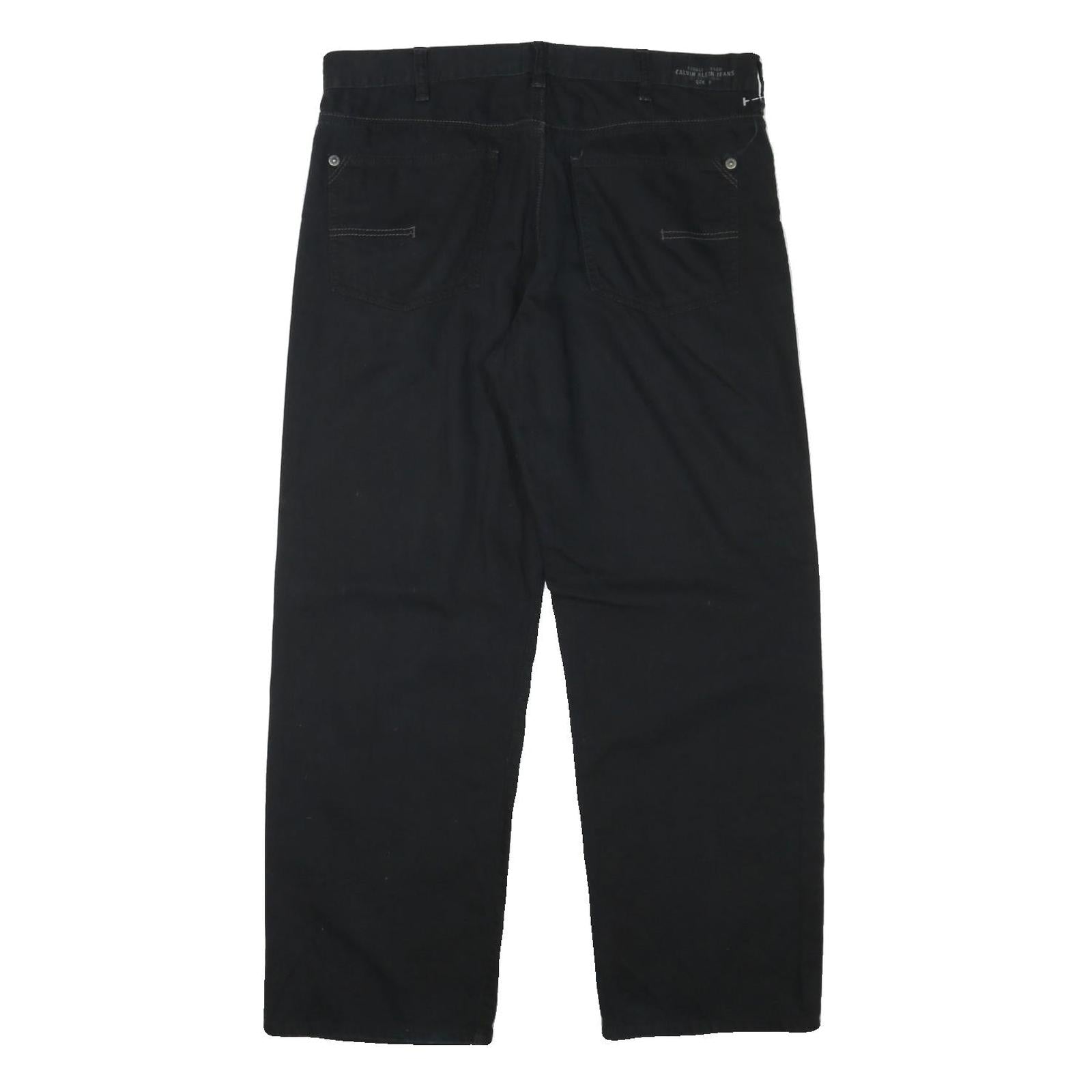 CALVIN KLEIN Mens Black Regular Fit Straight Denim Jeans W36 L30 Classic Zip