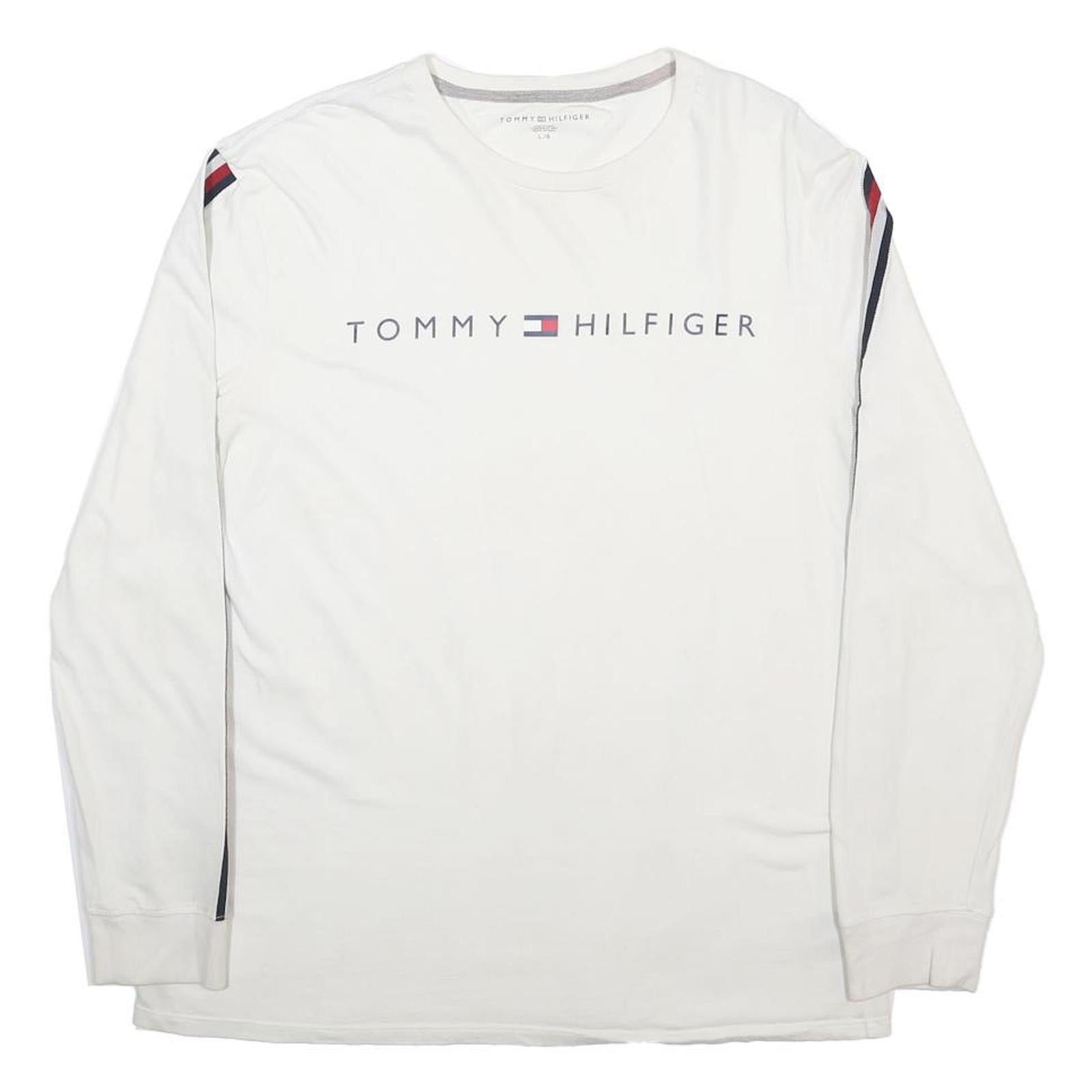TOMMY HILFIGER Mens White Long Sleeve Crew Neck Logo Cotton T-Shirt L