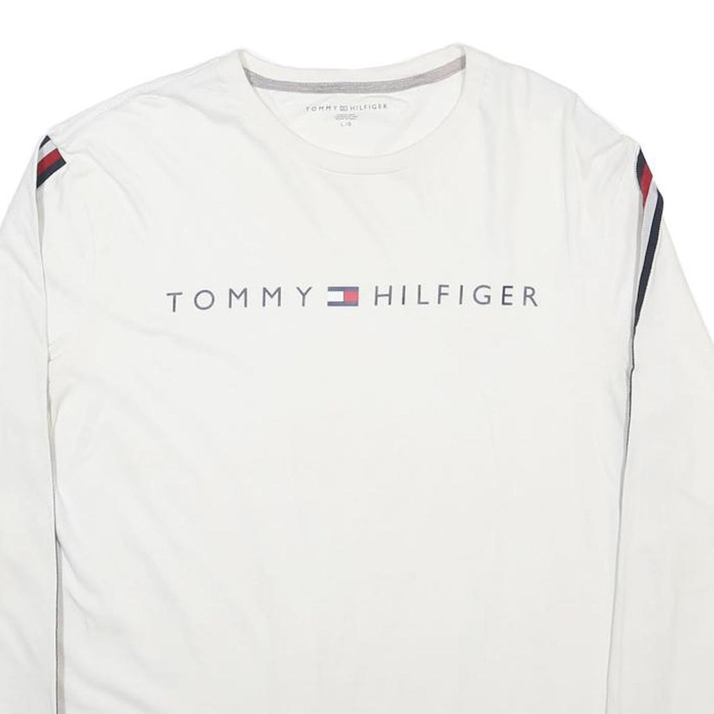 TOMMY HILFIGER Mens White Long Sleeve Crew Neck Logo Cotton T-Shirt L