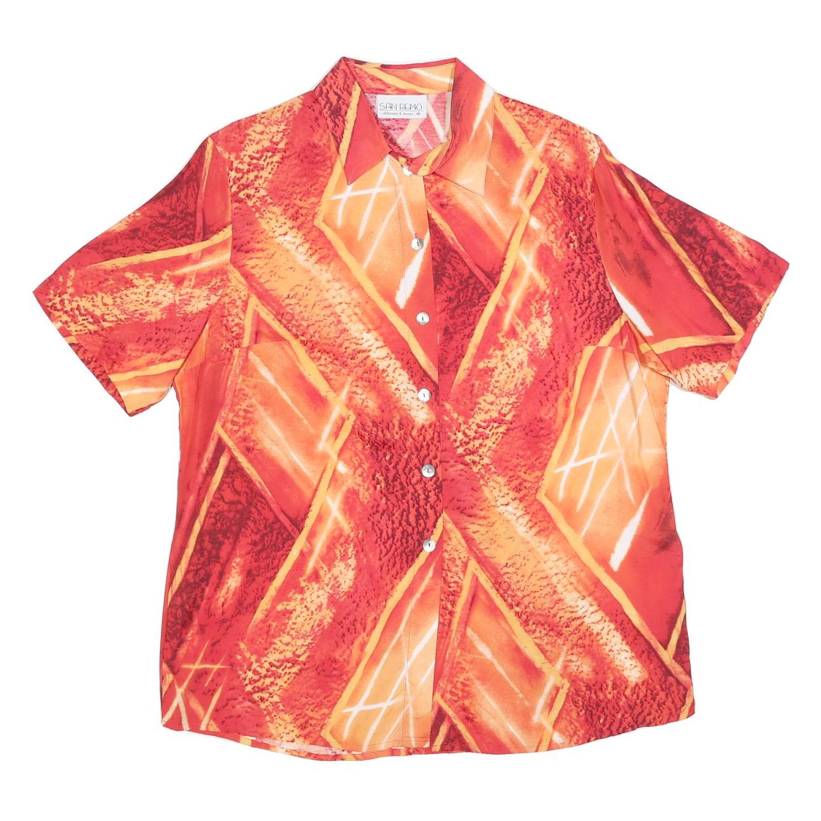 SAN REMO Womens Red Orange Printed Short Sleeve Collared Shirt XL Button Up