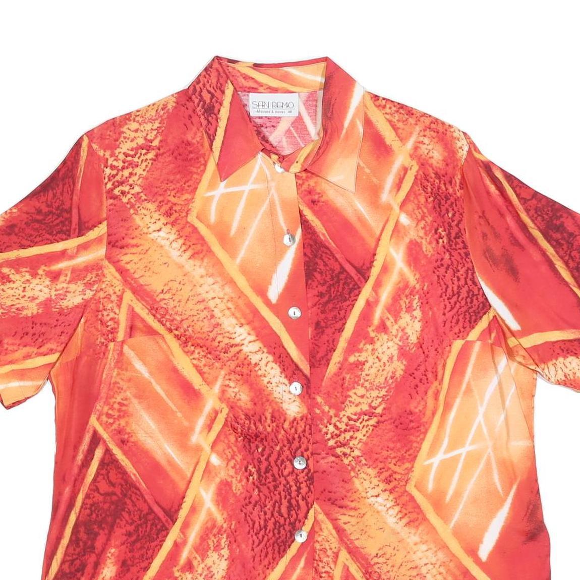 SAN REMO Womens Red Orange Printed Short Sleeve Collared Shirt XL Button Up