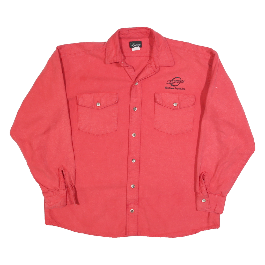 CODET Mens Red Workwear Shirt L Long Sleeve Button Cotton Blend Utility Shirt