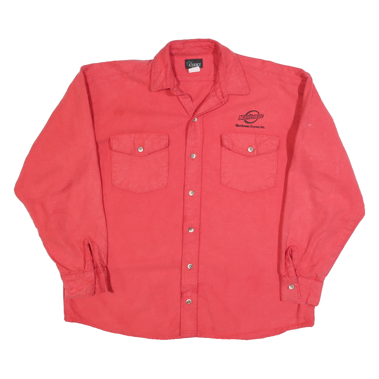 CODET Mens Red Workwear Shirt L Long Sleeve Button Cotton Blend Utility Shirt